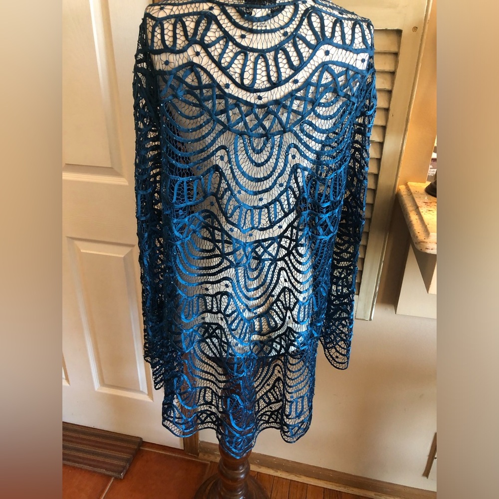 BeautifulTeal Lace Silk Cardigan. NWOT - Picture 6 of 7